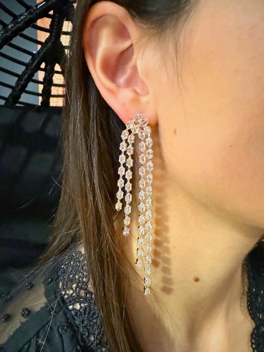 Boucles d’oreilles longues en strass, or jaune